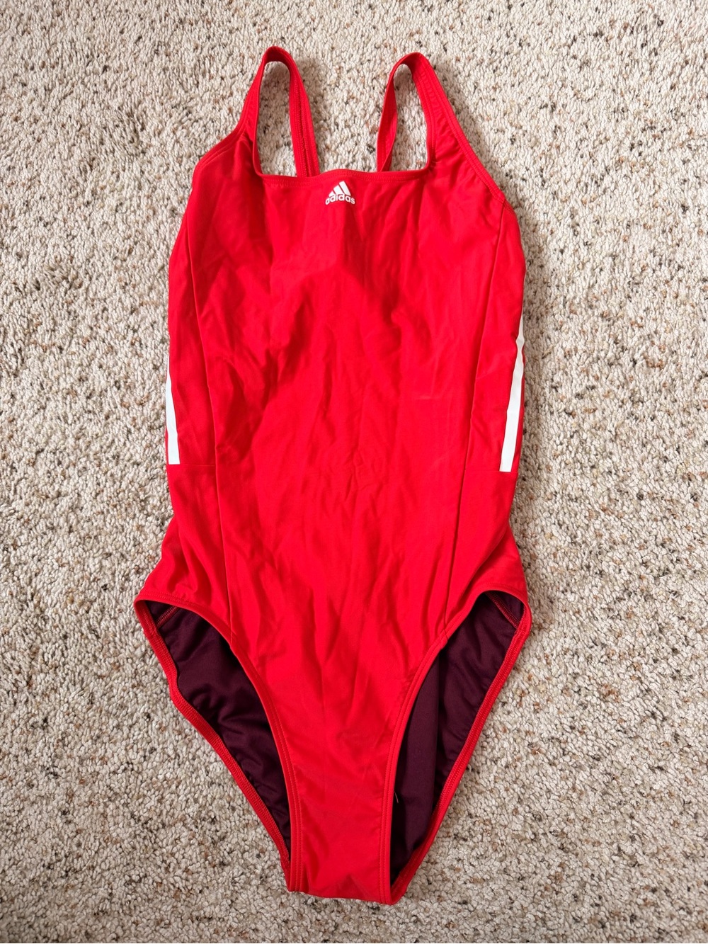 Adidas Red White Stripes One Piece Swim Suit Size 40 EUC- 10 US